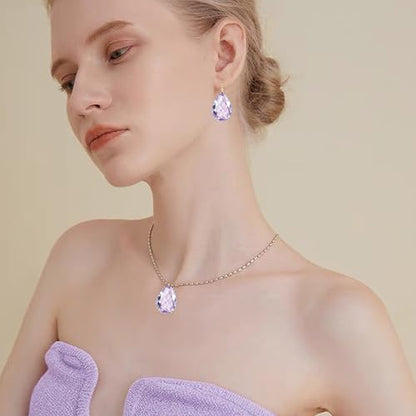 14K Gold Teardrop Crystal Leverback Earrings Sparkly Rhinestone Water Droplet Dangle Drop Earrings For Women - color: Light Purple