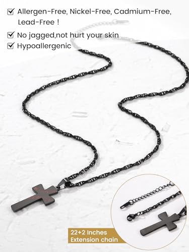 GOLDCHIC JEWELRY Sport Necklaces for Men Teen, Football Baseball Soccer Basketball Softball Necklaces with Stainless Steel Chain Athlete Jewelry Sports Fan Gift - color: Baseball Pattern Cross-Black, style: NO Engraving