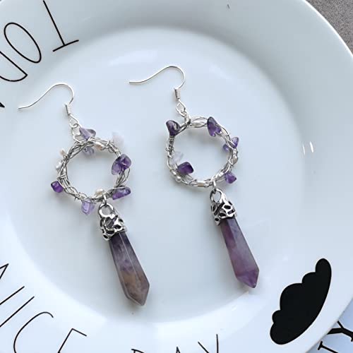 12Pcs Amethyst Bullet Shape Gemstone Pendants Hexagonal Chakra Crystal Pointed Quartz Charms with Platinum Alloy Loop 33~40x8~9mm for Necklace Earring Bracelet Making - color: 1-Bullet-Purple Amethyst