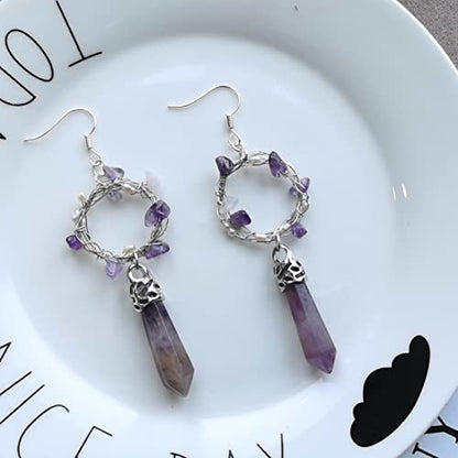 12Pcs Amethyst Bullet Shape Gemstone Pendants Hexagonal Chakra Crystal Pointed Quartz Charms with Platinum Alloy Loop 33~40x8~9mm for Necklace Earring Bracelet Making - color: 1-Bullet-Purple Amethyst