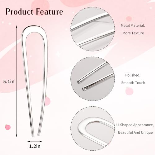 4Pcs Elegant French Hair Pin Set for Women, Metal U Shaped Hair Pins | French Hair Tool Decorative Hair Clips for Thick and Fine Hair (Gold Black Silver Rose Gold)