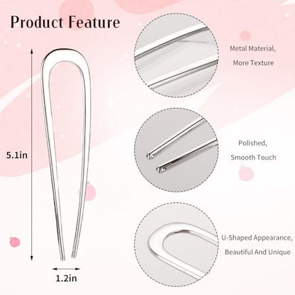 4Pcs Elegant French Hair Pin Set for Women, Metal U Shaped Hair Pins | French Hair Tool Decorative Hair Clips for Thick and Fine Hair (Gold Black Silver Rose Gold)