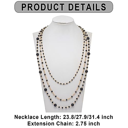 Firstmeet Long Chain Multi Layer Fashion Glass Beads Handmade Necklace for Women - color: Black-j