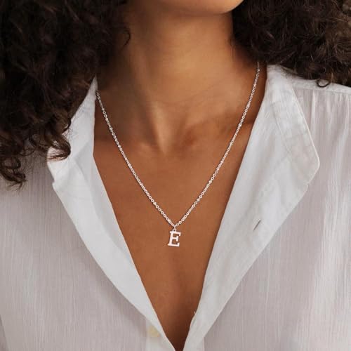 Initial Necklaces for Women - 14K Gold Silver Plated Letter Necklace Name Personalized Dainty Fashion Chain Non Tarnish Single Cute Pendant Necklace Charm Jewelry Gift for Women Her - color: Silver, style: E