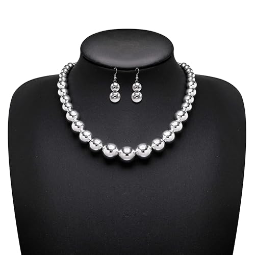 Cryshimmer Pearl Choker Necklace for Women Faux Pearl Beads Strand Necklace Earring Set Costume Jewelry,Gift for Wife Mother - color: Silver Plated