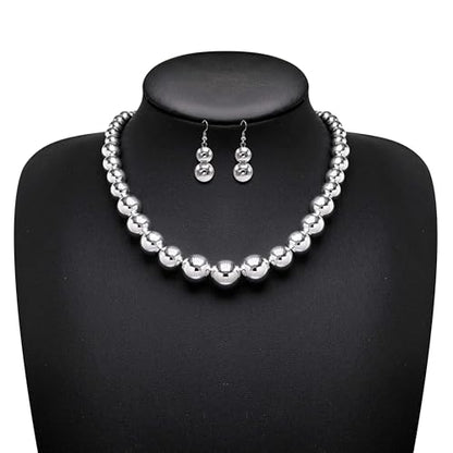 Cryshimmer Pearl Choker Necklace for Women Faux Pearl Beads Strand Necklace Earring Set Costume Jewelry,Gift for Wife Mother - color: Silver Plated