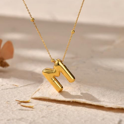 LUCA SMITH 2-Piece Initial Necklaces for Women, Dainty Balloon Bubble A-Z Letter Necklace Set, Name Letter Alphabet Pendant Layered Choker Necklaces Personalized Jewelry Gift - color: Gold bubble letter necklace, style: Initial Set-M