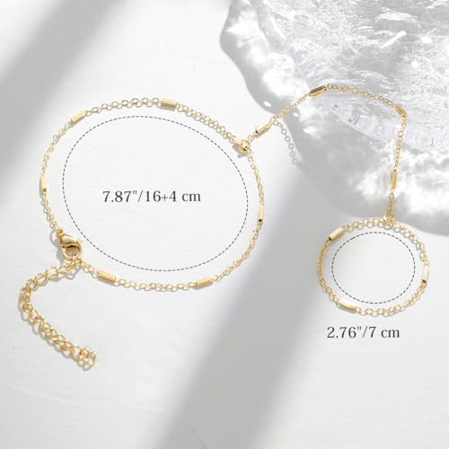 Emibele Gold Bracelets for Women, 18K Gold Plated Hand Chain, Cubic Zirconia Stainless Steel Non Tarnish Hand Chain Bracelet with Finger Ring, Adjustable Trendy Jewelry Valentines Day Gifts for Women - style: Sparkling Chain