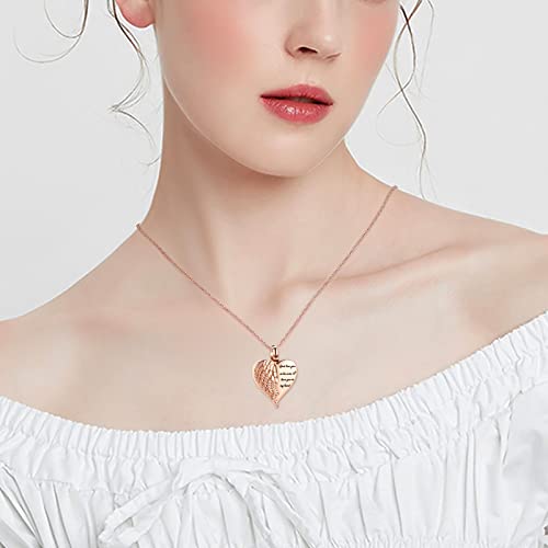 shajwo Cremation Heart Urn Necklace Ashes Jewelry for Women Men Keepsake Pendant Memorial Locket Ash Holder - color: Wing-Rose Gold