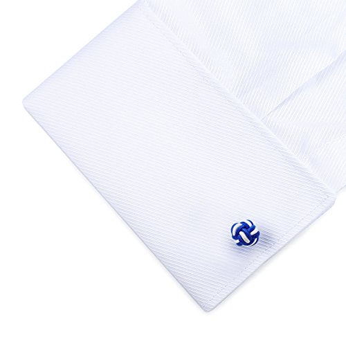 HONEY BEAR Round Silk Knot Elastic Fabric Cufflinks for Men Women 1 Pair | Wedding Business, Tarnish-Resistant, for Groomsmen, Father, Husband, Wife, Anniversary, and Formal Events - style: Blue+White