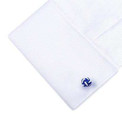 HONEY BEAR Round Silk Knot Elastic Fabric Cufflinks for Men Women 1 Pair | Wedding Business, Tarnish-Resistant, for Groomsmen, Father, Husband, Wife, Anniversary, and Formal Events - style: Blue+White