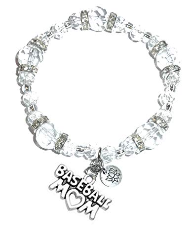 Hidden Hollow Beads Women's Crystal Stretch Charm Bracelet Handmade USA Inspirational Friendship Gift Jewelry for Her - style: Baseball Mom