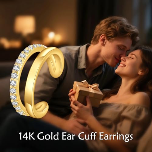 Solid 14K Gold Ear Cuff Earring for Women,14kt Real Gold Ear Cuff Hypoallergenic Non Piercing Cartilage Earring Jewelry Gifts for Christmas Birthday Her Mother Wife - style: Style 1