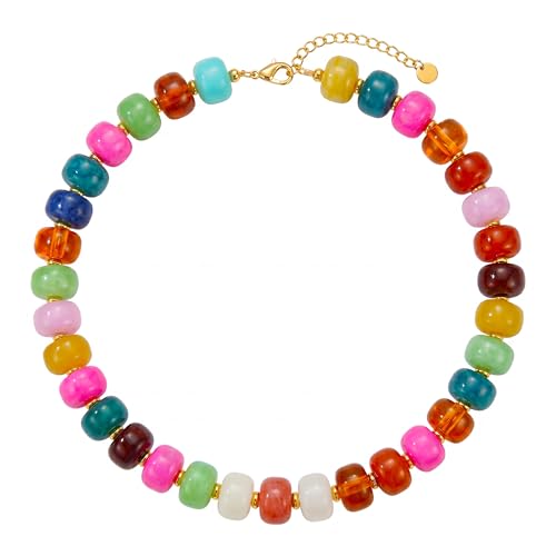 Chunky Colorful Beaded Necklace for Women Boho Summer Statement Resin Choker Necklaces Beach Jewelry Accessories - color: Colorful
