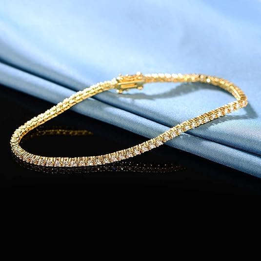 2.0MM Tennis Bracelet for Women and Men，18K White/Yellow Gold Plated Round 2mm Cubic Zirconia Classic Tennis Bracelet - color: Gold Plated, size: 7 inch