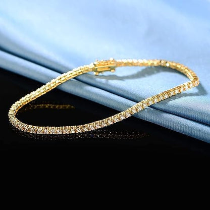 2.0MM Tennis Bracelet for Women and Men，18K White/Yellow Gold Plated Round 2mm Cubic Zirconia Classic Tennis Bracelet - color: Gold Plated, size: 7 inch