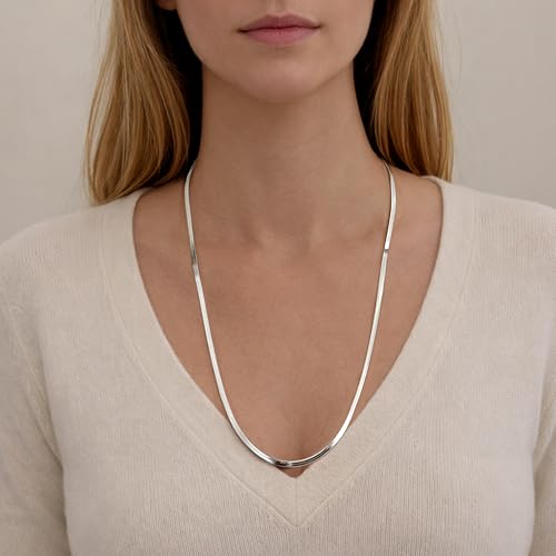 WomenGifts 14K Gold Silver Plated Herringbone Necklace for Women, Dainty Snake Chain Choker, Trendy Simple Long Layered Jewelry Non Tarnish, 3/4/5/8mm,14,16,18,20,22,24,26 Inch Thin & Chunky Options - color: Silver, style: 3mm-24inch