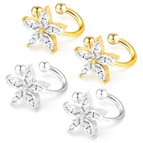 Ear Cuff Earrings with Fake Diamond for Women Non Piercing Fake Earring Cuff Clip On Earring Cuffs Non Pierced for Renaissance Costume,Rave Outfits,Birthday Dress,Women Gift - color: Silver+Gold