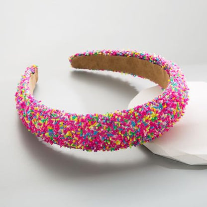 Padded Headbands for Women Non Slip Headband Wide Fashion Womens Headbands Cute Hair Bands Hair Hoops Hair Glitter Birthday Hair Accessories for Girls - color: Rose red