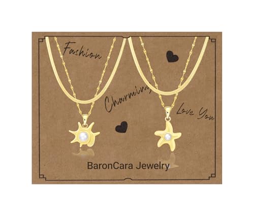 2 PCs Gold Plated Necklace Set for Women - Non Tarnish Jewelry Gift with Fashion Design - style: 2 PCs: Starfish
