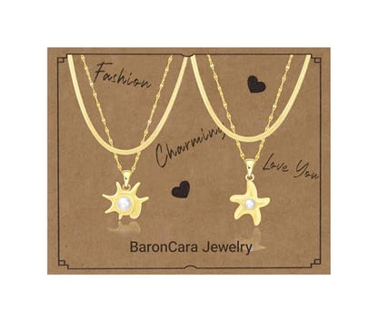 2 PCs Gold Plated Necklace Set for Women - Non Tarnish Jewelry Gift with Fashion Design - style: 2 PCs: Starfish