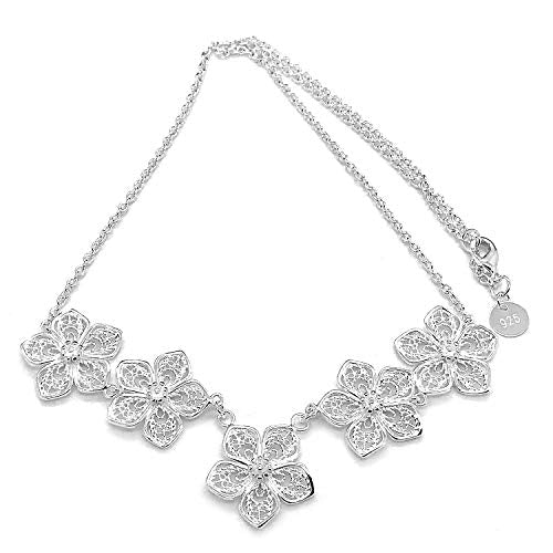 Silver Clip On Earrings For Women, They Look Pierced, Don't Pinch & Won't Fall Off, Hypoallergenic & Lightweight - color: Silver Flower & Necklace