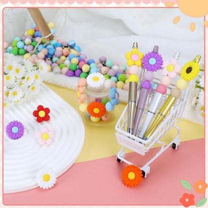 12pcs Flowers Silicone Focal Beads for pens | Focal Beads for Keychain Making,Pens,Bracelet,Necklace Crafts,Bulk Silicone Beads for DIY（Flowers） - color: Flowers
