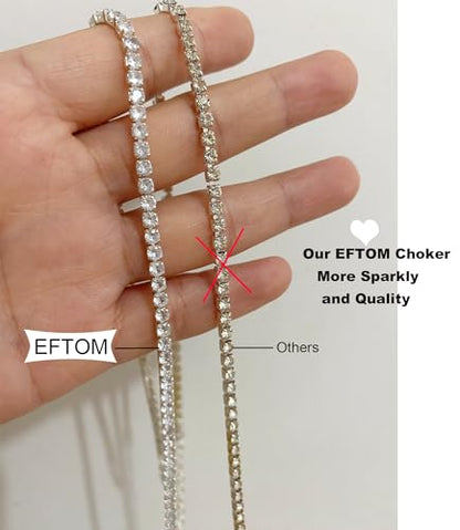 Tennis Necklaces for Women Sparkly Rhinestone Choker Diamond Chain Necklace - style: Silver 1 Row