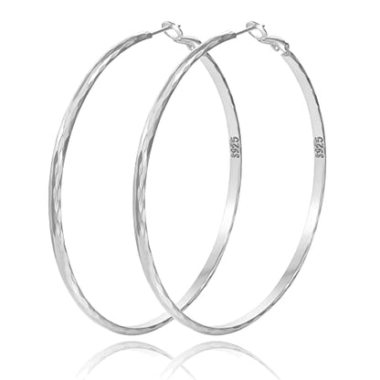 Sterling Silver Hoop Earrings - Diamond-Cut Circle Hoops, Hypoallergenic, 3mm Thin, Oversize 20/30/40/50/60mm - color: Silver,60mm