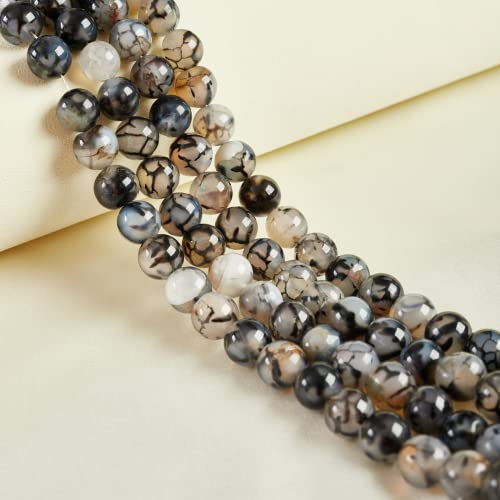 100pcs 8mm White Dragon Vein Agate Beads Natural Gemstone Beads Round Loose Beads for Crafting and Jewelry Making - color: White Dragon Vein Agate, size: 8mm