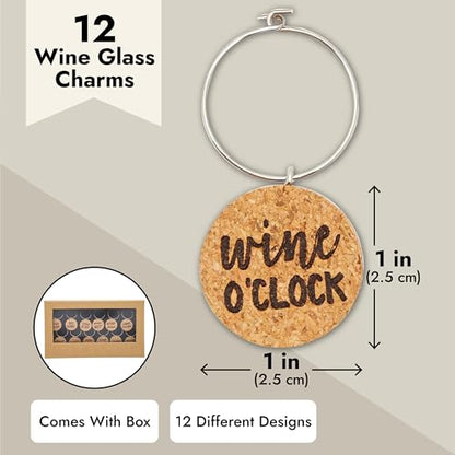 Juvale Wine Glass Charms - 1-Inch Circle Cork, 12-Pack - Wine Charms for Stem Glasses & Funny Party Decor - Birthday Party Favors