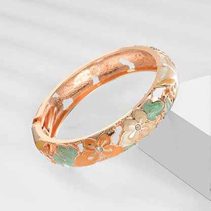 UJOY Cloisonne Indian Bangle Colored Crystal Plated Hinge Cuff Bracelet Hollowed Bird Enamel Jewelry Gift 55C49 - color: A09-2 Pcs/set-Butterfly-Yellow