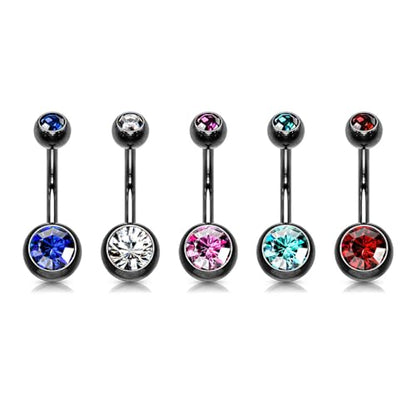 14GA Surgical Steel & Synthetic Opal Resin Belly Button Rings for Women | 3/8" Length, 5mm x 8mm Ball, Classic Look, Super High Quality - style: 91- Titanium 5pc BLACK PACK (Blue, Clear, Pink, Aqua, Red)