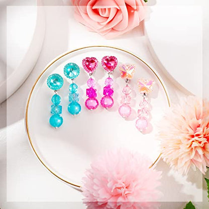 Hicarer 9 Pairs Clip On Earrings for Girls Pretend Princess Play Earrings Jewelry Set