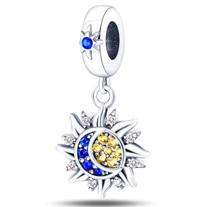 925 Sterling Silver Charms Bead for Bracelets Necklaces, Star Moon Crescent Sun Solar Pendent, Blue Ocean Starfish Shells Turtle Crab Starry Sea Cute Jewelry Birthday Gifts for Women Men - style: Sun Moon Star
