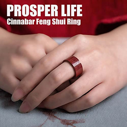 HETICA Cinnabar Feng Shui Ring, Attracting Wealth | Traditional Chinese Inspired Design, Everyday Wear, Meaningful Gift - size: US 12
