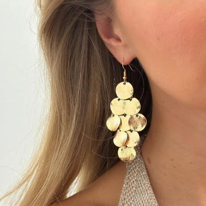 Gold Disc Tassel Dangle Drop Earrings for Women Layered Sequins Dangling Earring Sparkling Hanging Statement Jewelry Gift - color: gold4