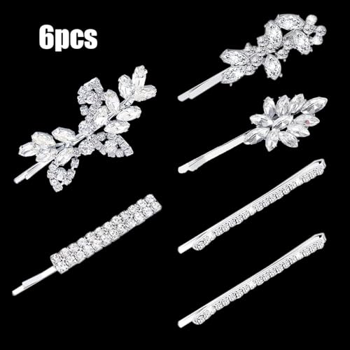 6 Pieces Delicate Rhinestone Bridal Hair Clip, Leaf Wedding Hairpin Bride Crystal Hair Clips, Elegant Bridal Hairpins, Hair Accessories for Women Girls (Classic Type)