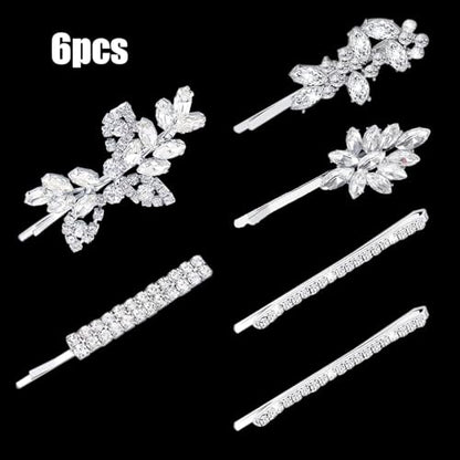6 Pieces Delicate Rhinestone Bridal Hair Clip, Leaf Wedding Hairpin Bride Crystal Hair Clips, Elegant Bridal Hairpins, Hair Accessories for Women Girls (Classic Type)