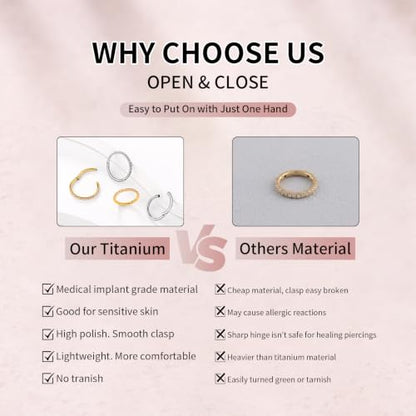 20G 18G 16G Titanium Hoop Nose Ring, Hinged Silver Gold Cartilage Hoop Earrings for Women, Clear CZ Conch Tragus Helix Earrings Septum Nose Piercing Jewelry 6/8/10mm - color: Sliver, size: 18g-10mm