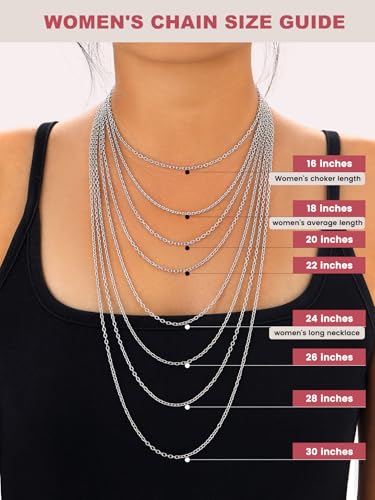 FOCALOOK Womens Chain Necklace, 1/1.4/2mm Thin Cable Link Necklace Chain | Hypoallergenic 316L Stainless Steel, Non Tarnish, Sturdy Chain for Pendants, 14K Gold Plated/Silver/Rose Gold/Black, 14-30" - color: 2mm Silver, size: 14 Inch