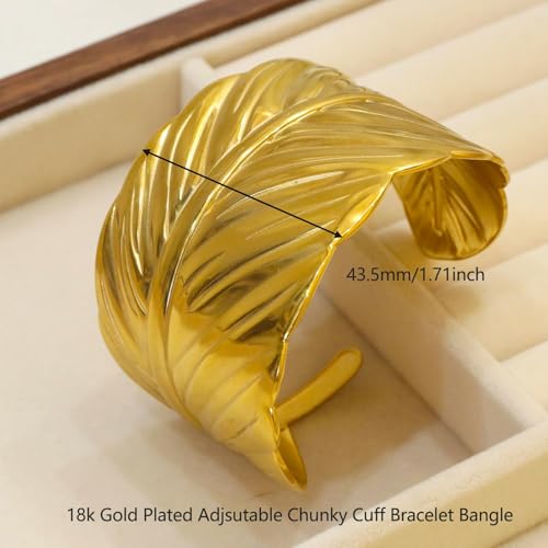 18k Gold Plated Adjustable Cuff Bracelets Personalized Open Wide Leaf Bracelet Natural Stone Cuff Bangle Buckle Bracelet Jewelry Gift for Women