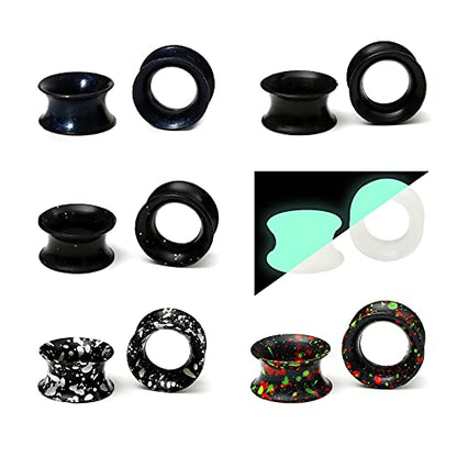 WBRWP 48/32/24/22/20/16/12pcs Ear Tunnels and Plugs - Double Flared Hollow Hard/Soft Silicone Ear Gauges - Ear Expander Stretcher Body Piercing Jewelry 8g-1" - color: 12pcs soft(thin) silicone set