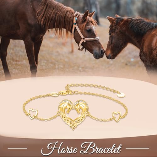 Animal Bracelet for Women 925 Sterling Silver Celtic Dragon/Horse/Wolf Bracelet Adjustable Bracelet Cute Animal Jewelry Gift for Women - style: Horse Bracelet - Gold