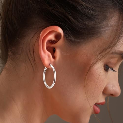 Charmsy 925 Sterling Silver Hoop Earrings | Lightweight Italian 2.5mm Tube Diamond-Cut Round Classic Hoops Earring for Women | Size 15/20/25/30/35/40/50/60/70mm | Small Medium Large - color: Classic, size: 35 MM