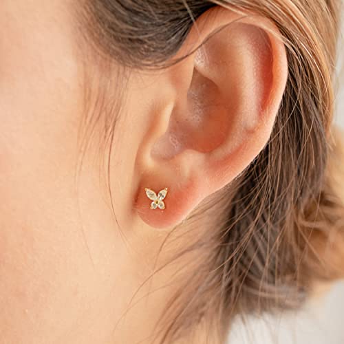 Freekiss 3 Pairs Hoop Earrings Set - Dainty Stud Dangle Cartilage for Women | Hypoallergenic Earrings, Cubic Zirconia Stackable Trendy Small Set Jewelry Gifts for Women - style: Butterfly Set-gd