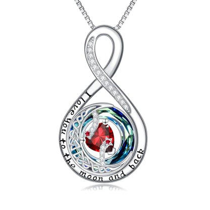 TOUPOP Birthstone Necklace for Women 925 Sterling Silver Moon and Star Pendant Necklaces I Love You to the Moon and Back Jewelry Anniversary Birthday Gifts for Her Wife Girlfriend Mom - color: 01-Jan-Garnet