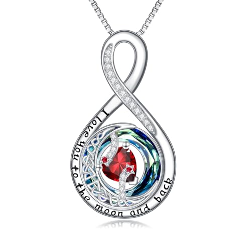 TOUPOP Birthstone Necklace for Women 925 Sterling Silver Moon and Star Pendant Necklaces I Love You to the Moon and Back Jewelry Anniversary Birthday Gifts for Her Wife Girlfriend Mom - color: 01-Jan-Garnet