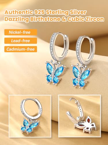 Bestyle Gold Butterfly Earrings for Women, Dainty Cute Birthstone Studs Hypoallergenic Jewelry, Great Birthday Gift - style: 12.December (Blue Topaz)-DANGLE