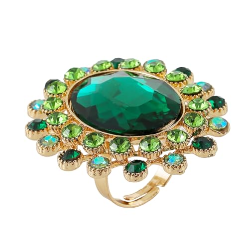 PINK TOWN Vintage Rhinestone Glass Finger Rings,Fashion Crystal Adjustable Open Wrap Knuckle Ring Boho Big Oval Stackable Rings Statement Ring Engagement Wedding Cocktail Party Rings Jewelry - color: Green